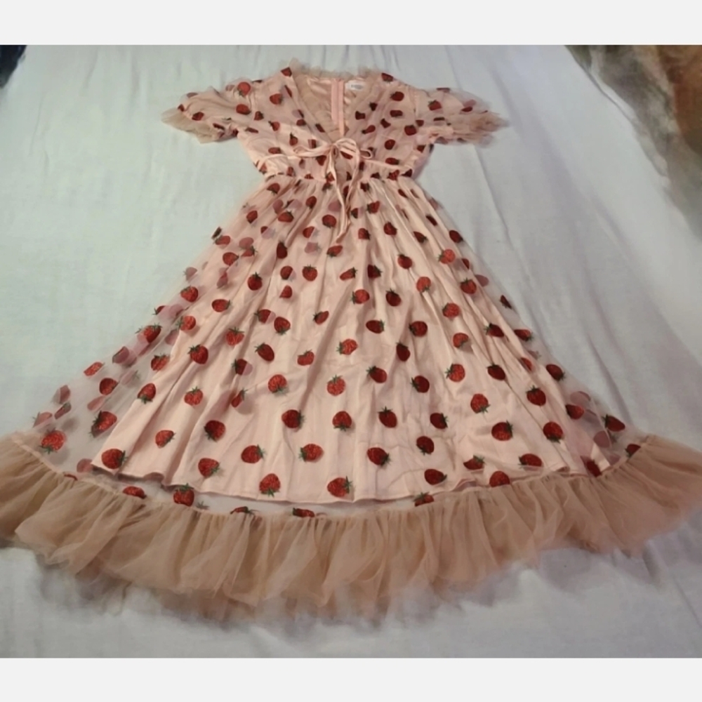 Chic Pink Dress with Red Floral Accents